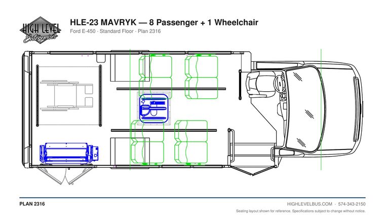 MAVRYK — 8 Passenger + 1 Wheelchair seating layout