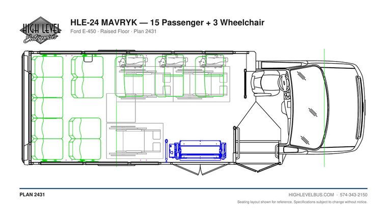 MAVRYK — 15 Passenger + 3 Wheelchair seating layout