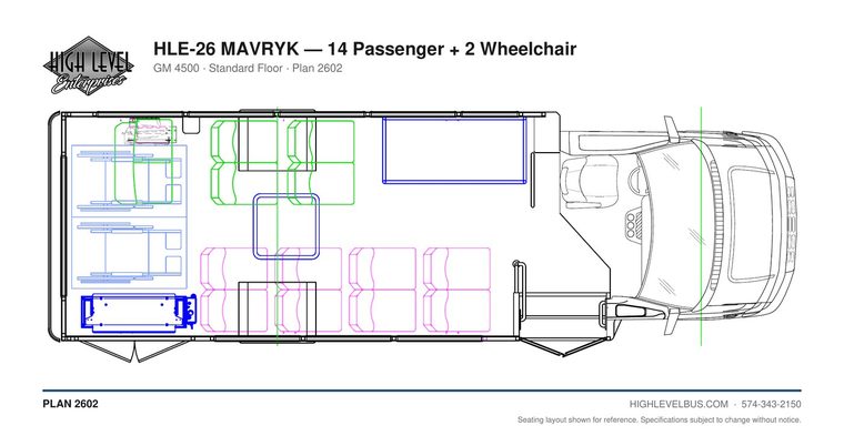 MAVRYK — 14 Passenger + 2 Wheelchair seating layout