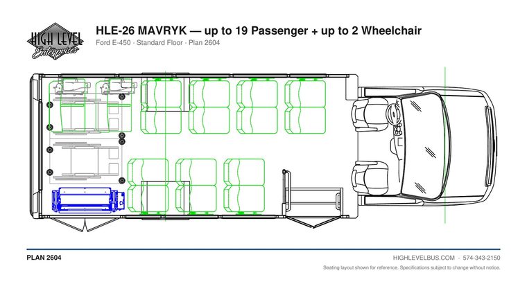 MAVRYK — up to 19 Passenger + up to 2 Wheelchair seating layout