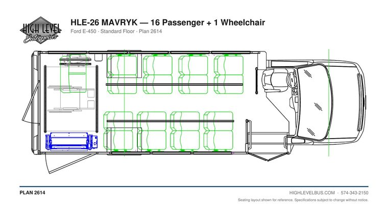 MAVRYK — 16 Passenger + 1 Wheelchair seating layout