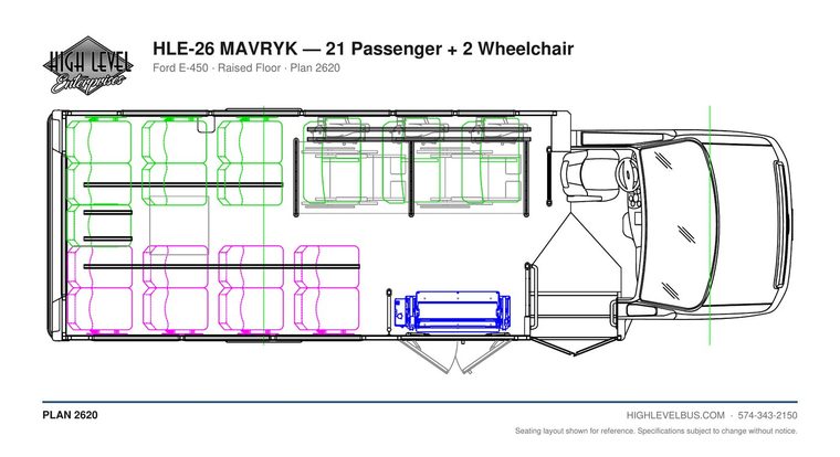 MAVRYK — 21 Passenger + 2 Wheelchair seating layout