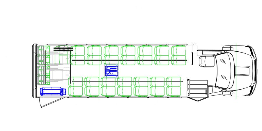 HLE-36 STRATOS seating layout — 34 Passenger + 2 Wheelchair