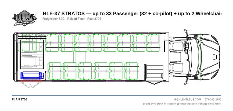 STRATOS — up to 33 Passenger (32 + co-pilot) + up to 2 Wheelchair seating layout