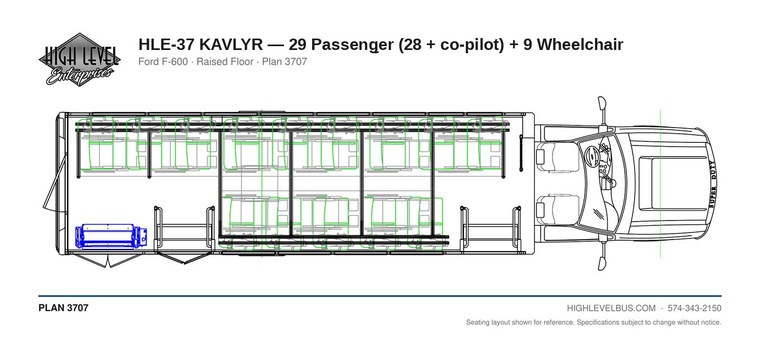 KAVLYR — 29 Passenger (28 + co-pilot) + 9 Wheelchair seating layout