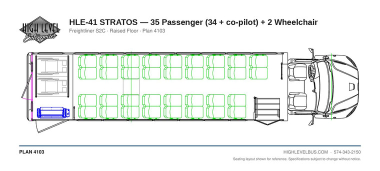 STRATOS — 35 Passenger (34 + co-pilot) + 2 Wheelchair seating layout