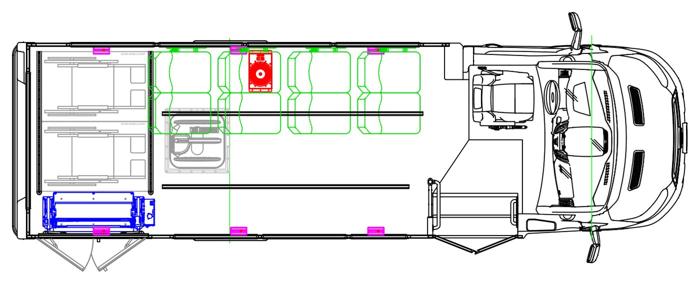 STRYKR seating layout — 12 Passenger + 2 Wheelchair