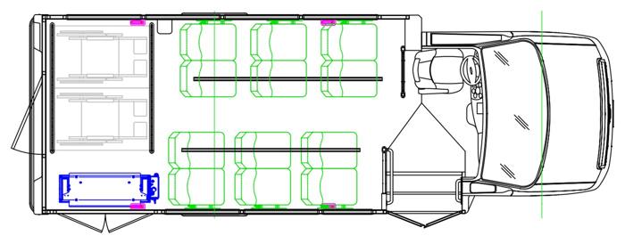 MAVRYK seating layout — 12 Passenger + 2 Wheelchair