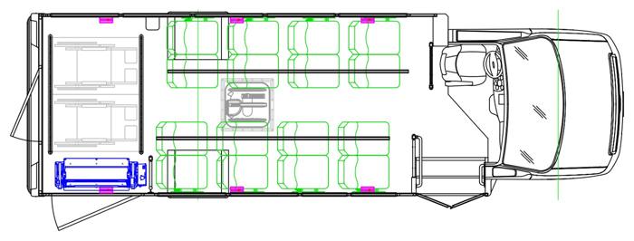 MAVRYK seating layout — 16 Passenger + 2 Wheelchair