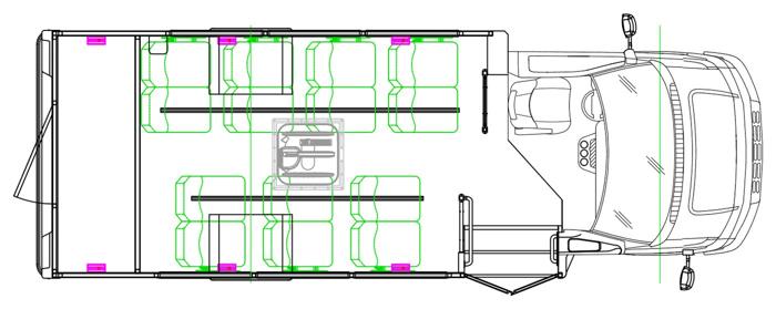 MAVRYK seating layout — 14 Passenger + Rear Luggage