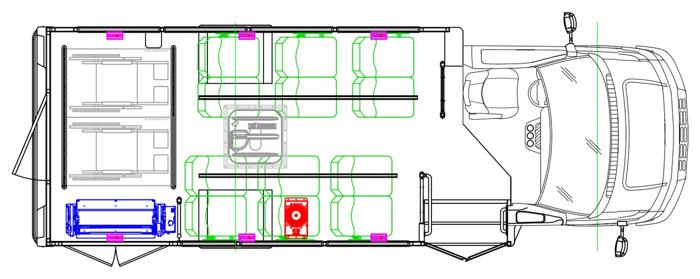 MAVRYK seating layout — 12 Passenger + 2 Wheelchair