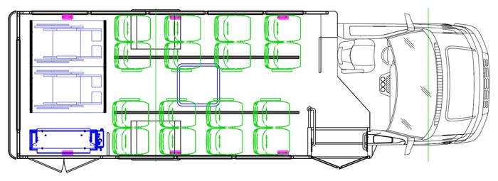 MAVRYK seating layout — 16 Passenger + 2 Wheelchair